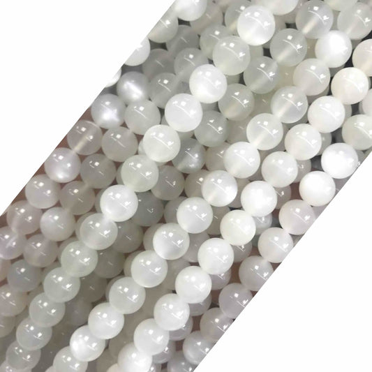 CMS120 White Moonstone Beads Smooth Round 6mm 15" Strand