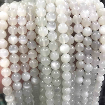 CMS120 White Moonstone Beads Smooth Round 6mm 15" Strand