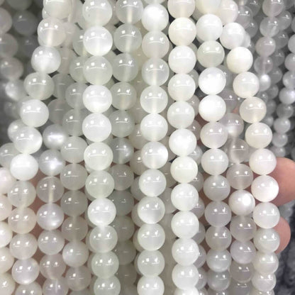 CMS120 White Moonstone Beads Smooth Round 6mm 15" Strand