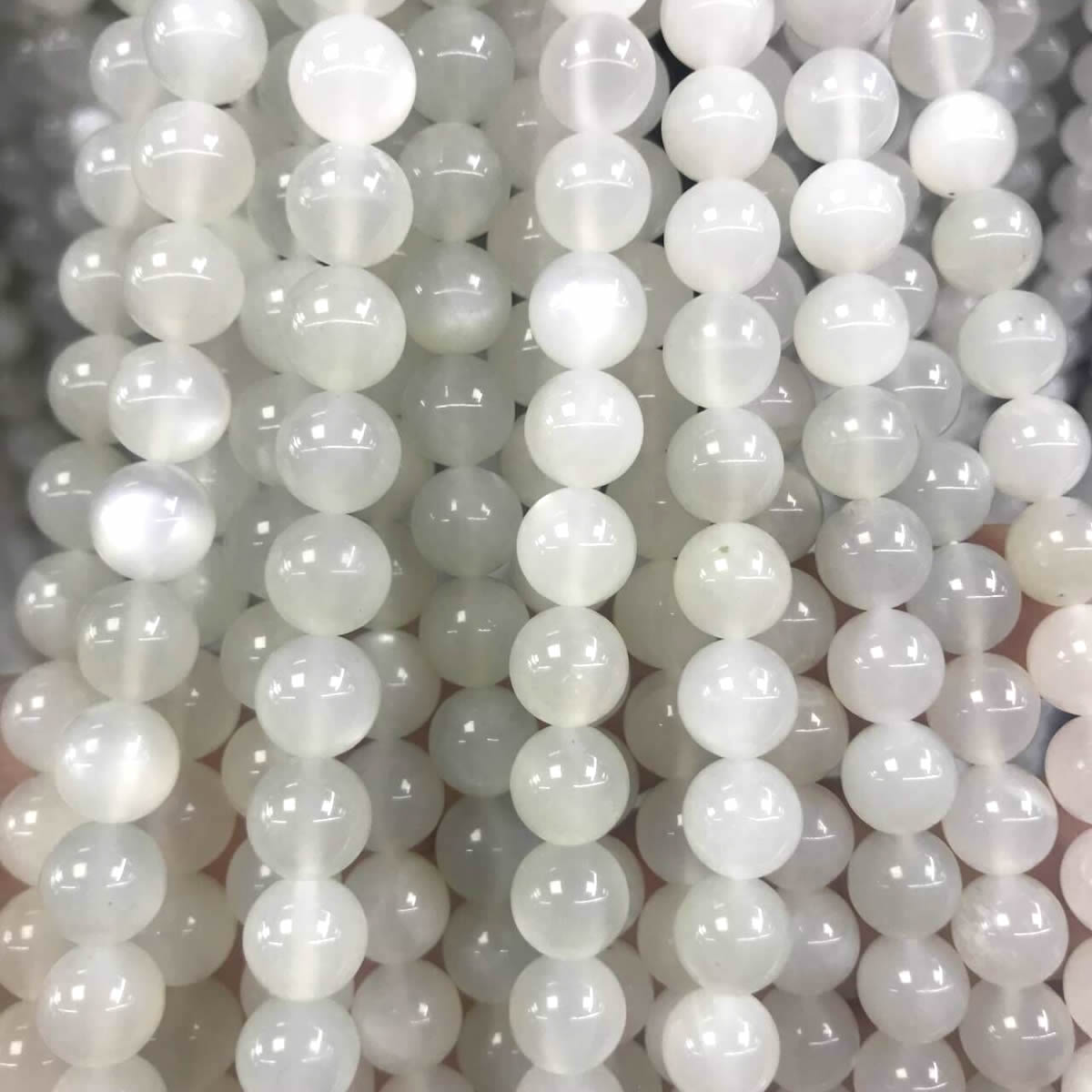 CMS120 White Moonstone Beads Smooth Round 6mm 15" Strand