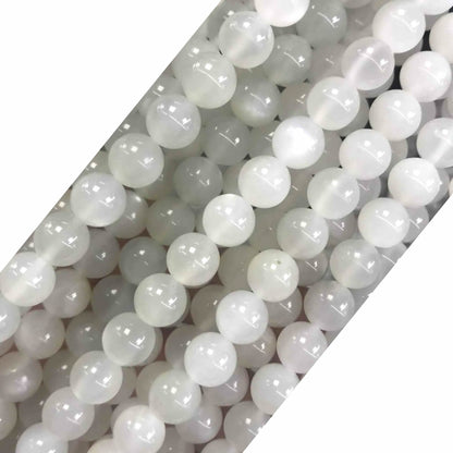 CMS121 White Moonstone Beads Smooth Round 8mm 15" Strand