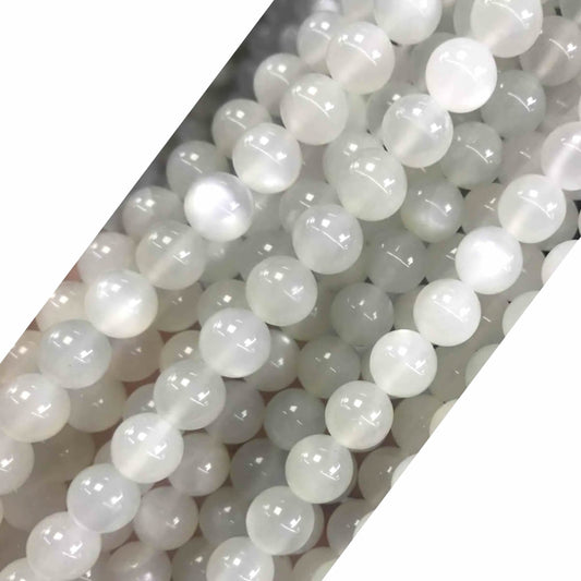 CMS122 White Moonstone Beads Smooth Round 10mm 15" Strand