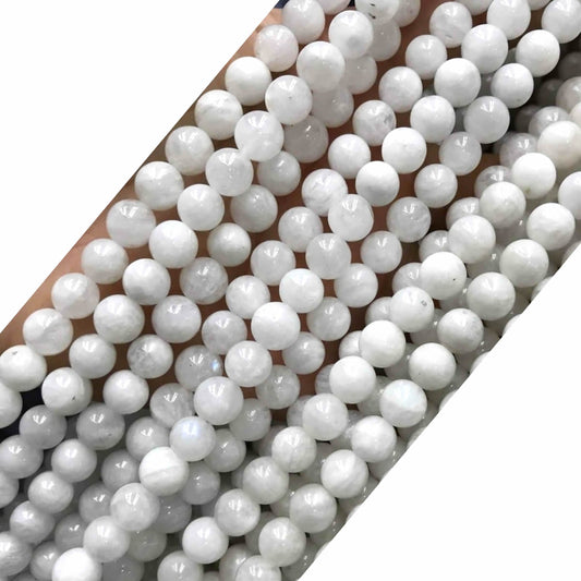 CMS125 White Moonstone Beads Smooth Round 6mm 15" Strand