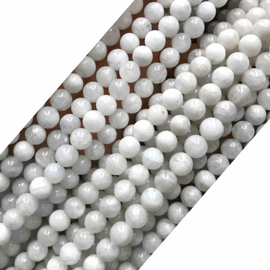 CMS126 White Moonstone Beads Smooth Round 8mm 15" Strand