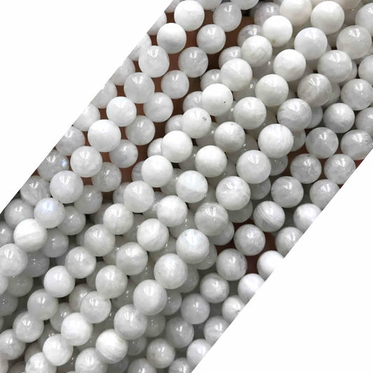 CMS127 White Moonstone Beads Smooth Round 10mm 15" Strand