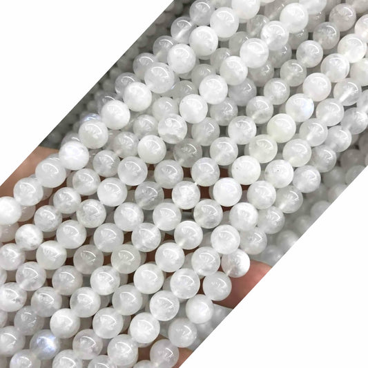 CMS130 White Moonstone Beads Smooth Round 6mm 15" Strand