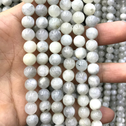 CMS131 White Moonstone Beads Smooth Round 8mm 15" Strand