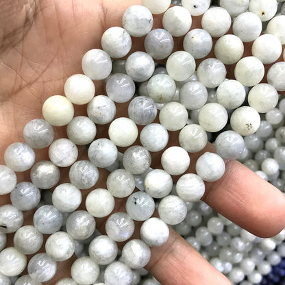 CMS131 White Moonstone Beads Smooth Round 8mm 15" Strand