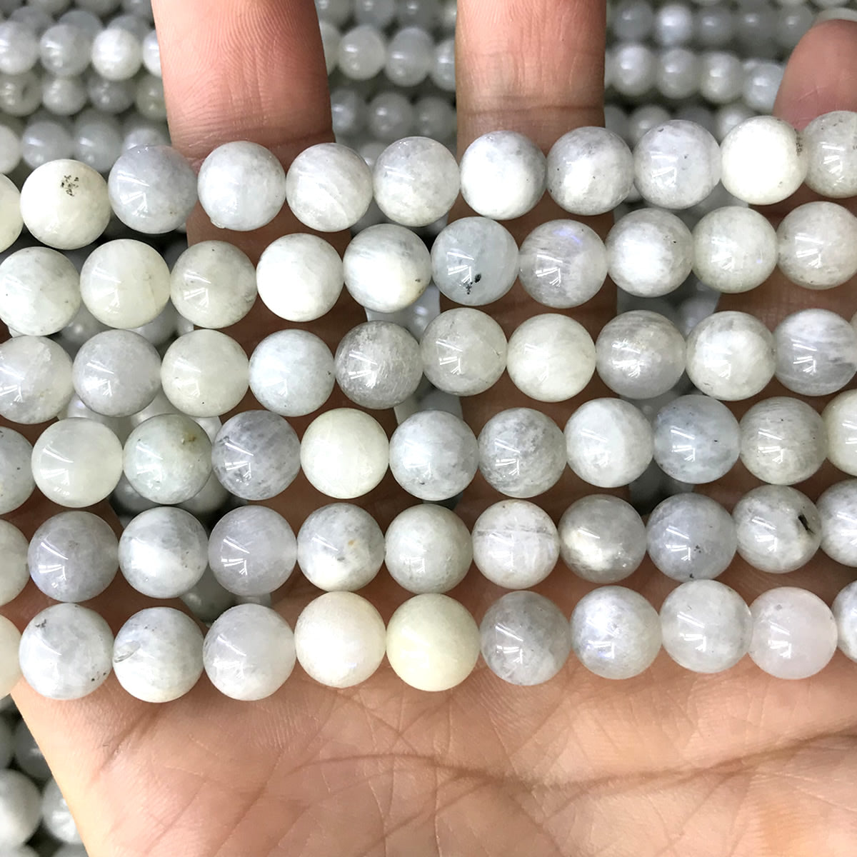 CMS131 White Moonstone Beads Smooth Round 8mm 15" Strand