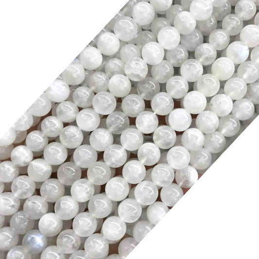 CMS132 White Moonstone Beads Smooth Round 10mm 15" Strand