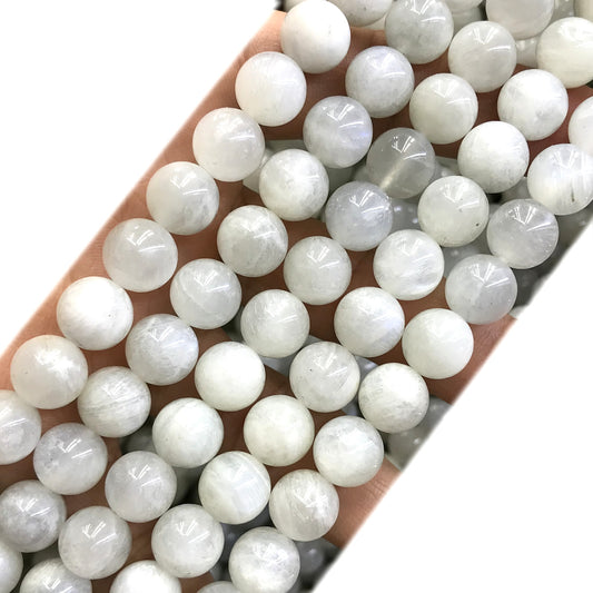 CMS132 White Moonstone Beads Smooth Round 10mm 15" Strand