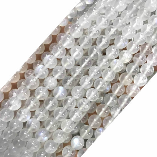 CMS135 White Moonstone Beads Smooth Round 6mm 15" Strand