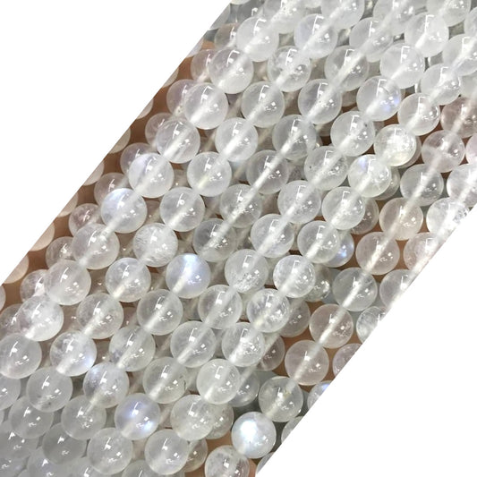 CMS137 White Moonstone Beads Smooth Round 10mm 15" Strand