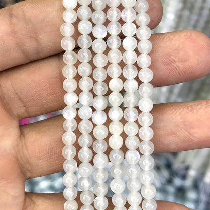 CMS145 White Moonstone Beads Smooth Round 4mm 15" Strand