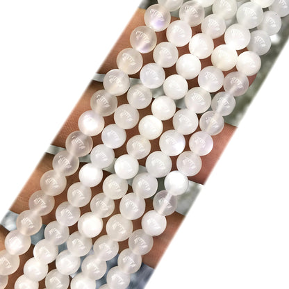 CMS146 White Moonstone Beads Smooth Round 6mm 15" Strand