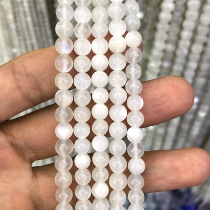 CMS146 White Moonstone Beads Smooth Round 6mm 15" Strand