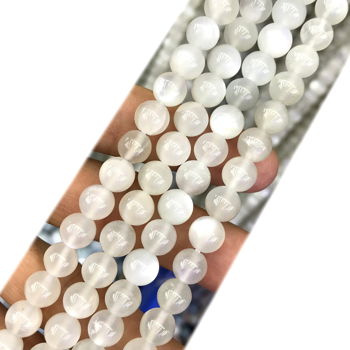 CMS147 White Moonstone Beads Smooth Round 8mm 15" Strand