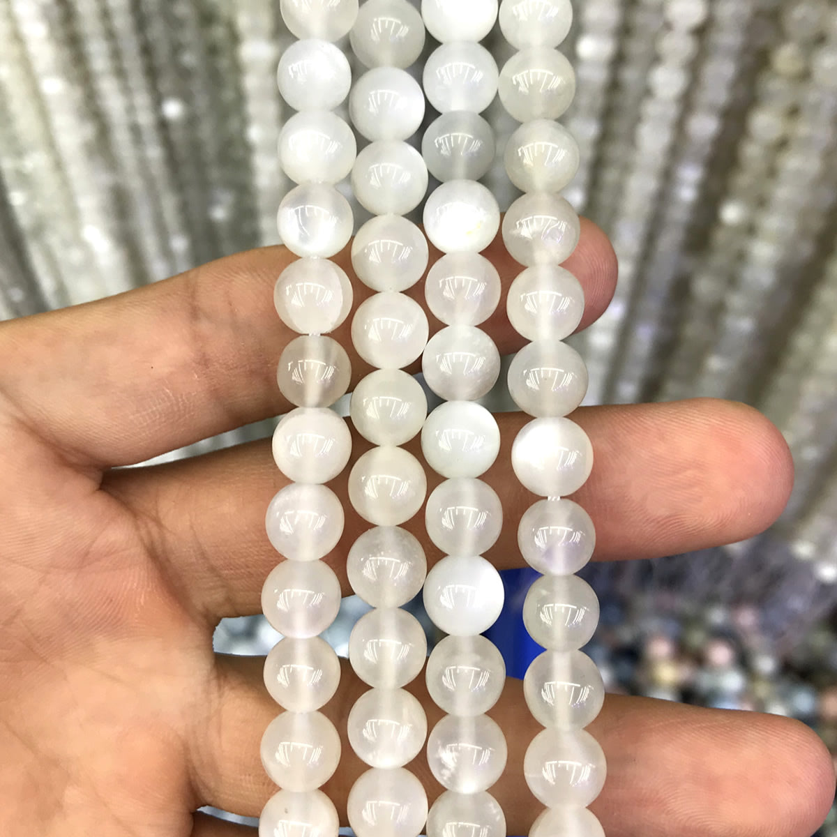 CMS147 White Moonstone Beads Smooth Round 8mm 15" Strand