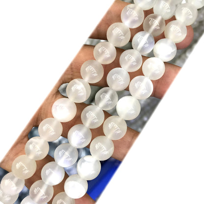 CMS148 White Moonstone Beads Smooth Round 10mm 15" Strand