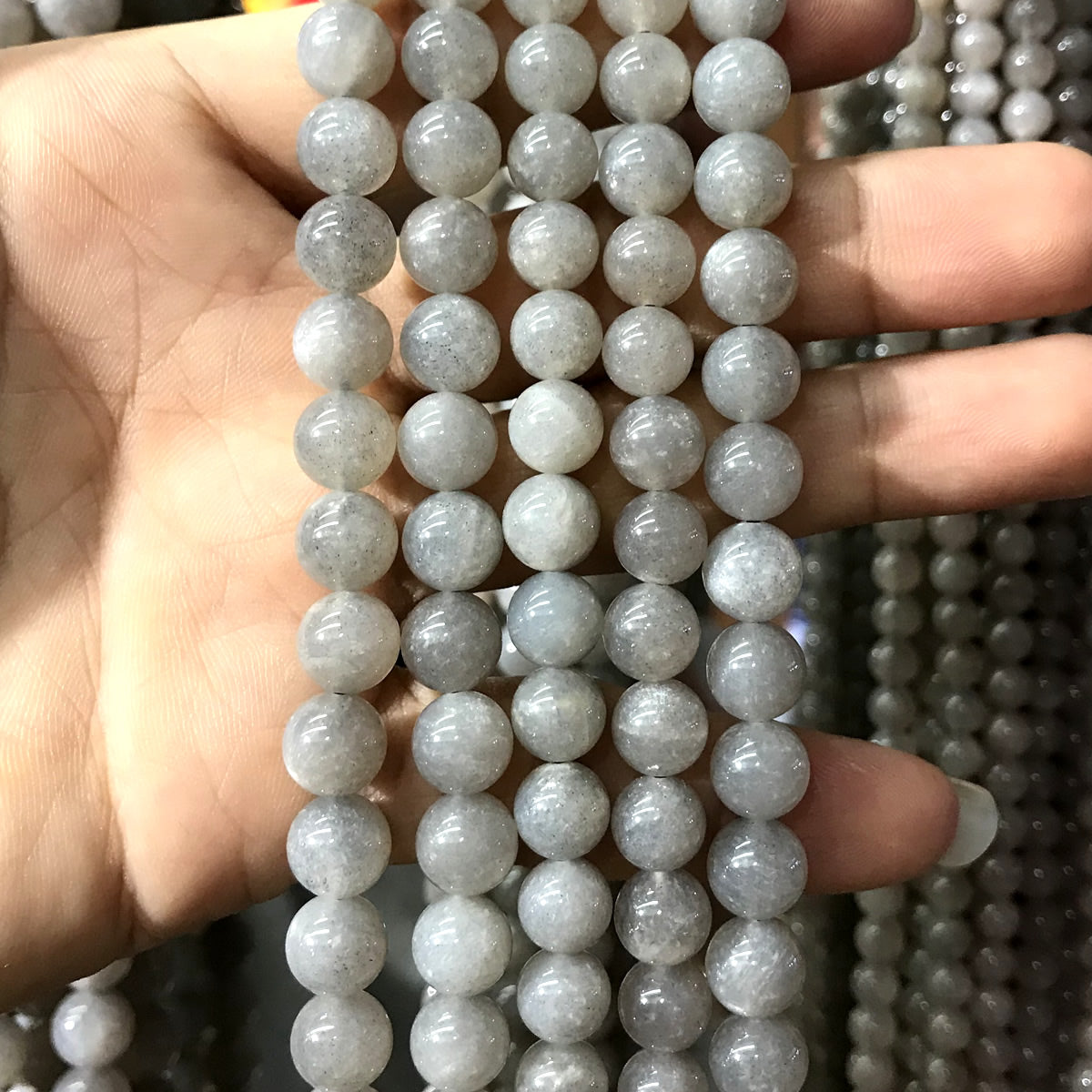 CMS151 Grey Moonstone Beads Smooth Round 8mm 15" Strand