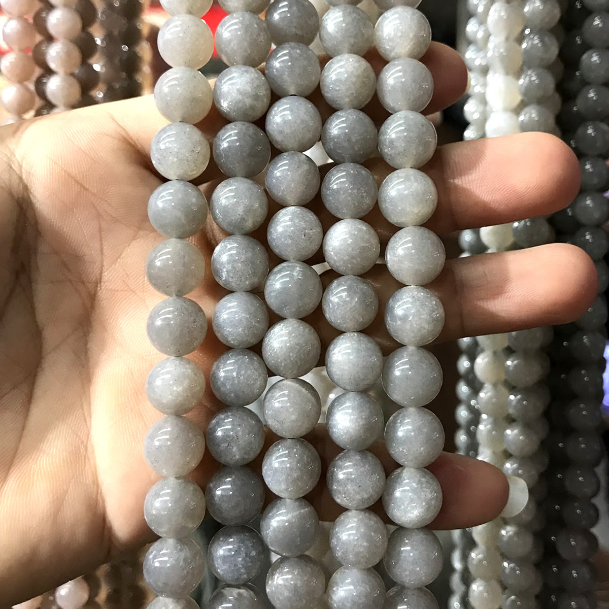 CMS152 Grey Moonstone Beads Smooth Round 10mm 15" Strand