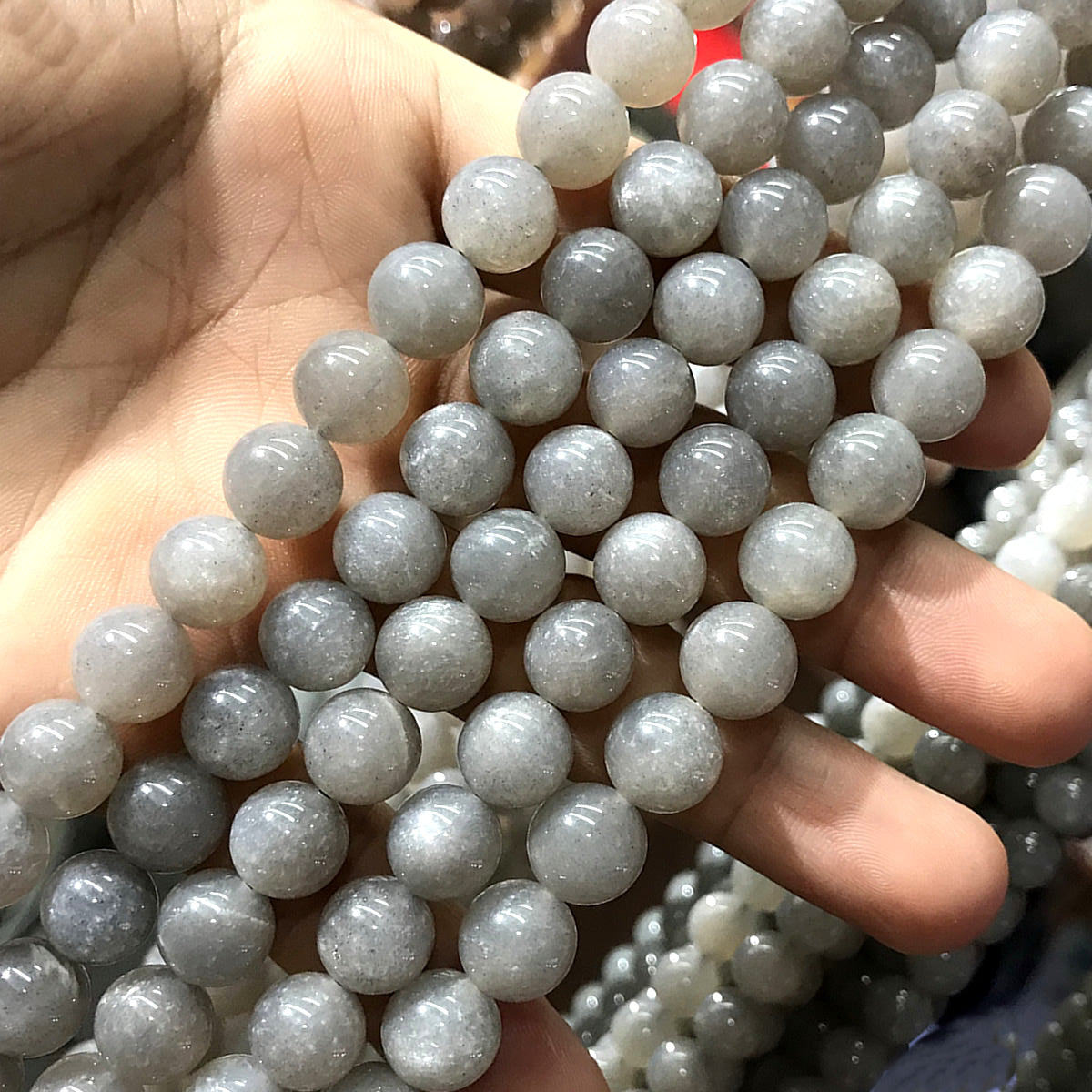 CMS152 Grey Moonstone Beads Smooth Round 10mm 15" Strand