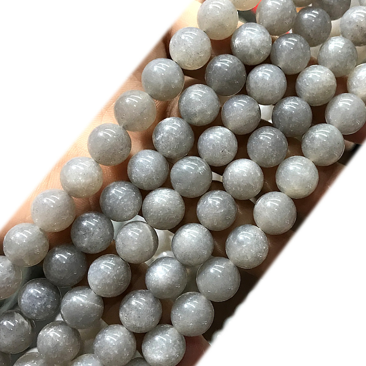 CMS153 Grey Moonstone Beads Smooth Round 12mm 15" Strand