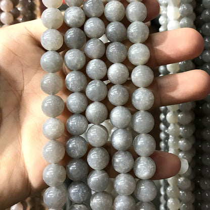 CMS153 Grey Moonstone Beads Smooth Round 12mm 15" Strand