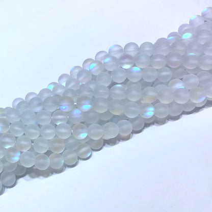 CMS215 Synthetic Moonstone Beads Matte Round 6mm 15" Strand