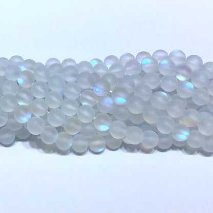 CMS215 Synthetic Moonstone Beads Matte Round 6mm 15" Strand