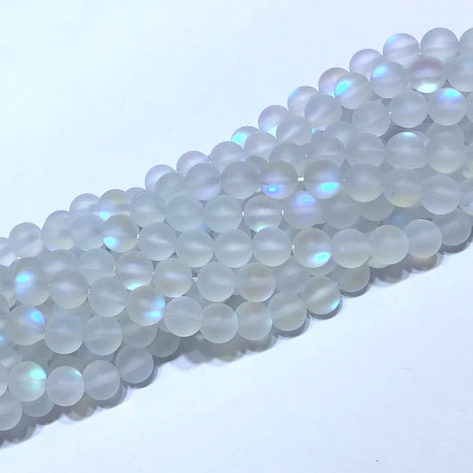 CMS216 Synthetic Moonstone Beads Matte Round 8mm 15" Strand