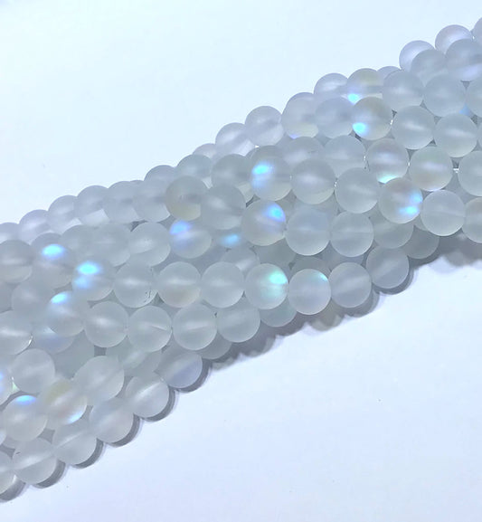 CMS217 Synthetic Moonstone Beads Matte Round 10mm 15" Strand