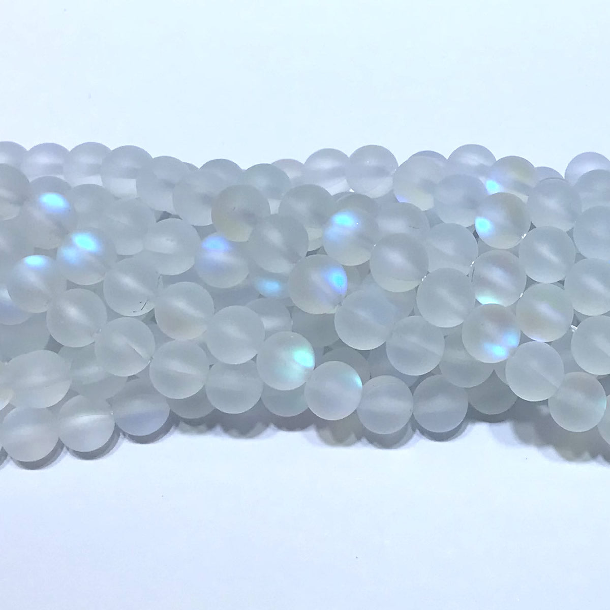 CMS217 Synthetic Moonstone Beads Matte Round 10mm 15" Strand