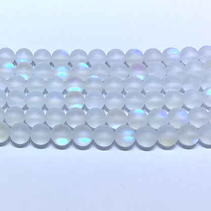 CMS217 Synthetic Moonstone Beads Matte Round 10mm 15" Strand