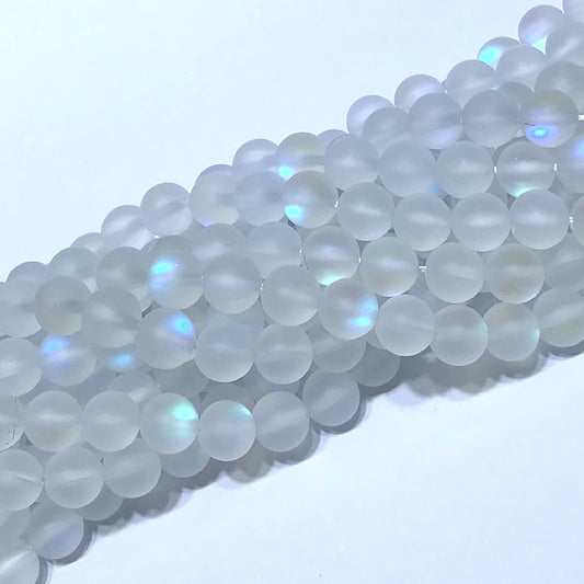 CMS218 Synthetic Moonstone Beads Matte Round 12mm 15" Strand