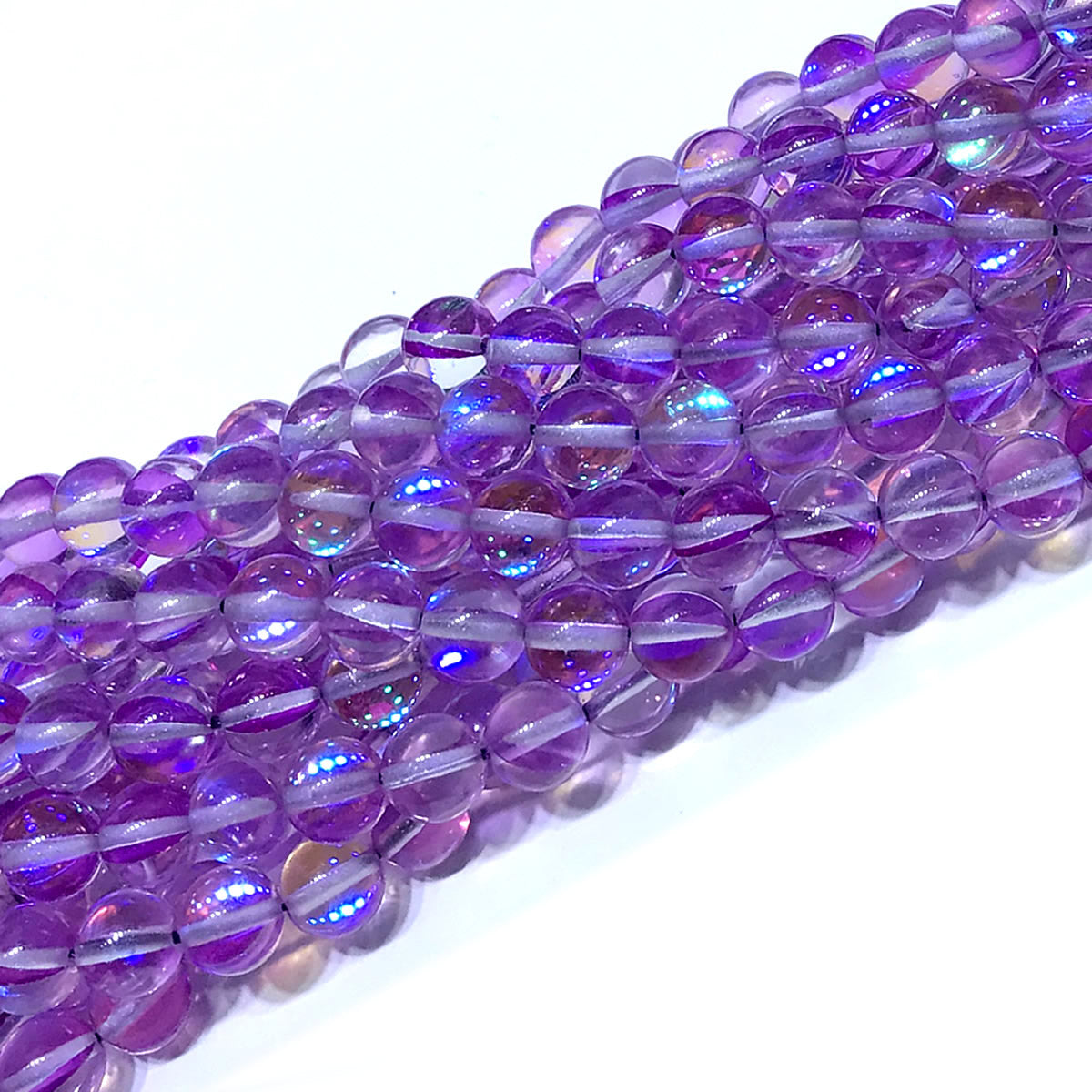 CMS242 Synthetic Moonstone Beads Smooth Round 10mm 15" Strand