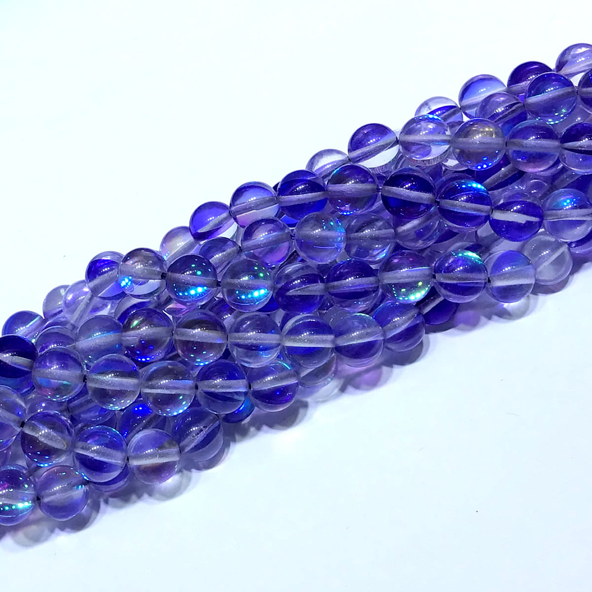 CMS291 Synthetic Moonstone Beads Smooth Round 8mm 15" Strand