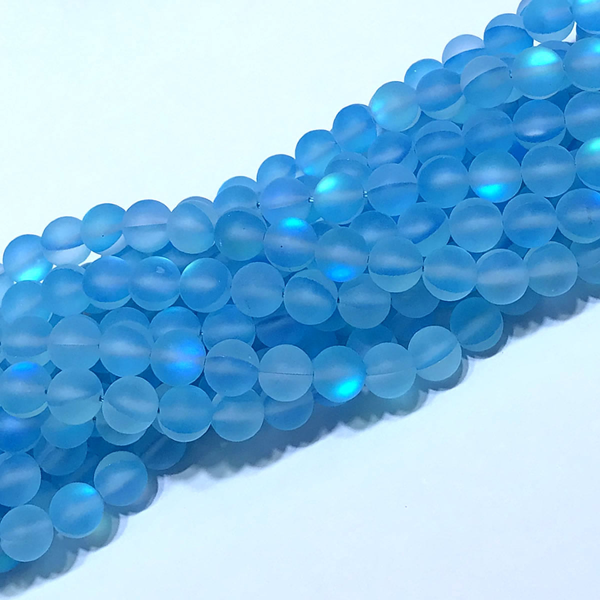 CMS302 Synthetic Moonstone Beads Matte Round 10mm 15" Strand