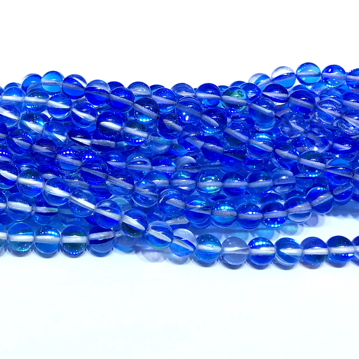 CMS311 Synthetic Moonstone Beads Smooth Round 8mm 15" Strand