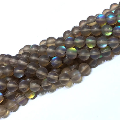 CMS337 Synthetic Moonstone Beads Matte Round 10mm 15" Strand