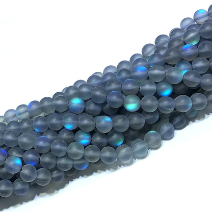 CMS346 Synthetic Moonstone Beads Matte Round 8mm 15" Strand