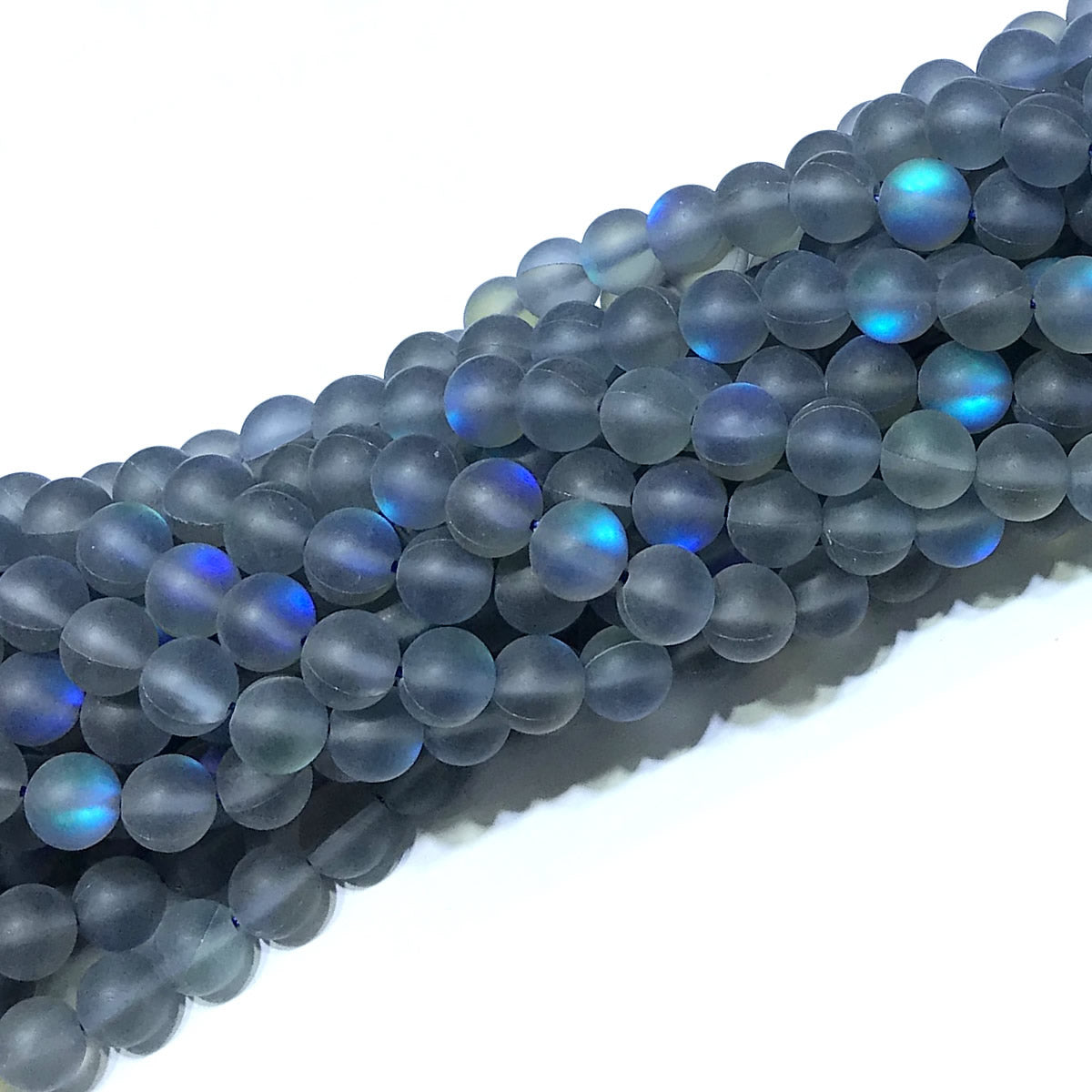 CMS347 Synthetic Moonstone Beads Matte Round 10mm 15" Strand