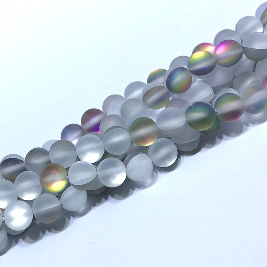 CMS366 Synthetic Moonstone Beads Matte Round 8mm 15" Strand