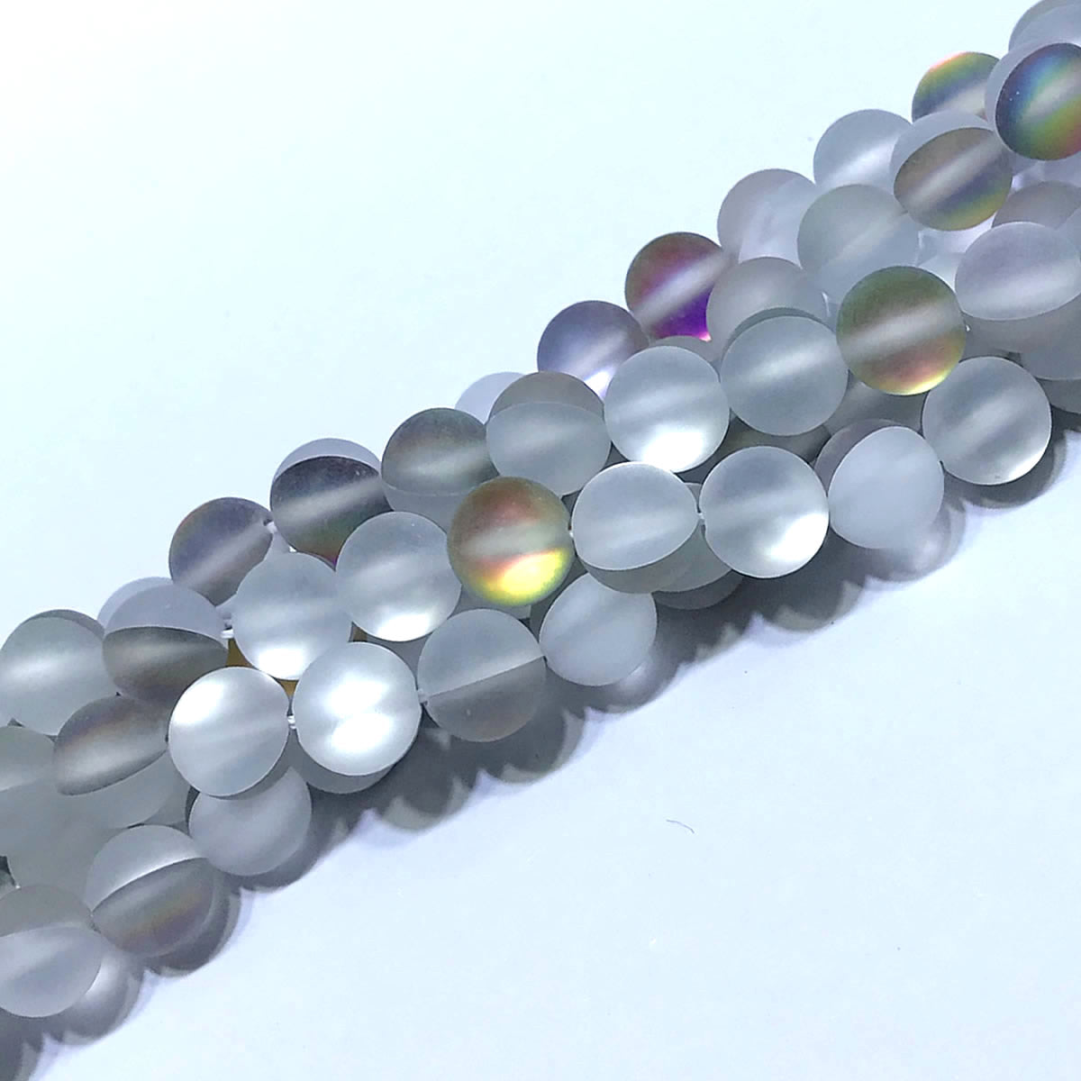 CMS367 Synthetic Moonstone Beads Matte Round 10mm 15" Strand