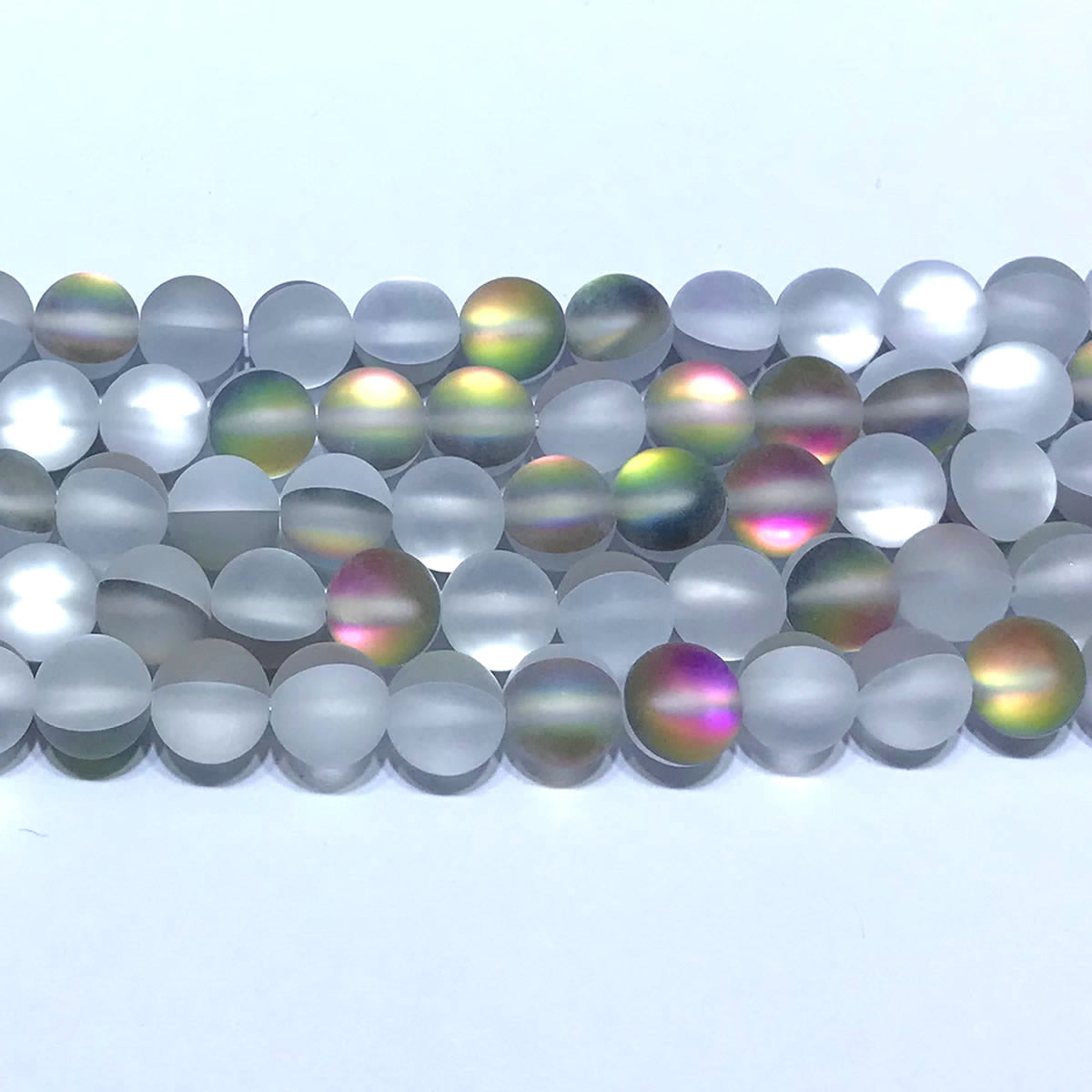 CMS367 Synthetic Moonstone Beads Matte Round 10mm 15" Strand