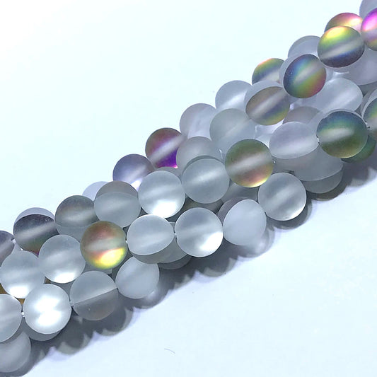 CMS368 Synthetic Moonstone Beads Matte Round 12mm 15" Strand