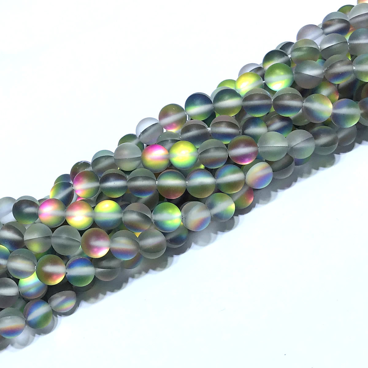 CMS376 Synthetic Moonstone Beads Matte Round 8mm 15" Strand