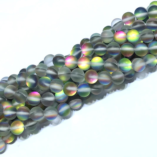 CMS377 Synthetic Moonstone Beads Matte Round 10mm 15" Strand