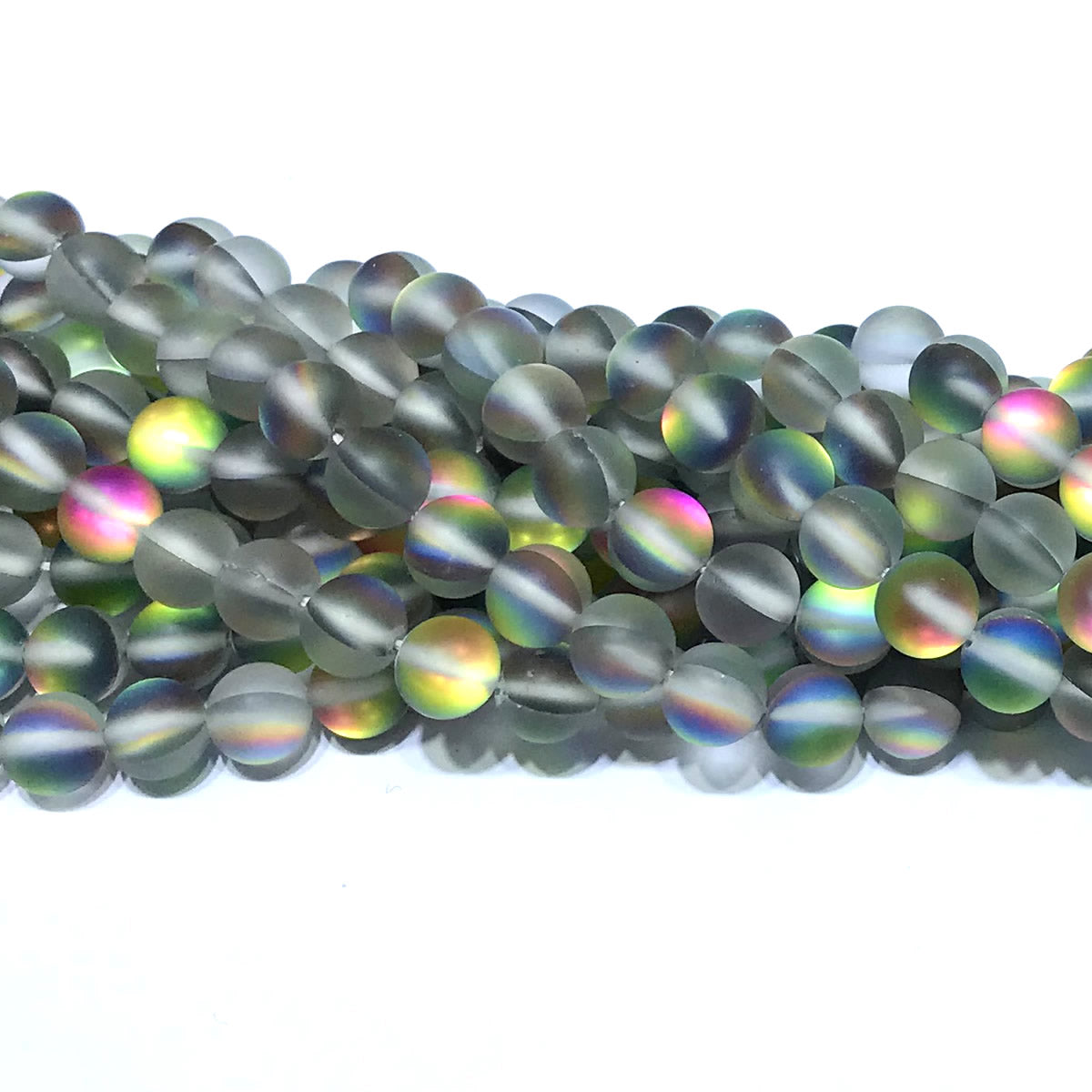 CMS377 Synthetic Moonstone Beads Matte Round 10mm 15" Strand