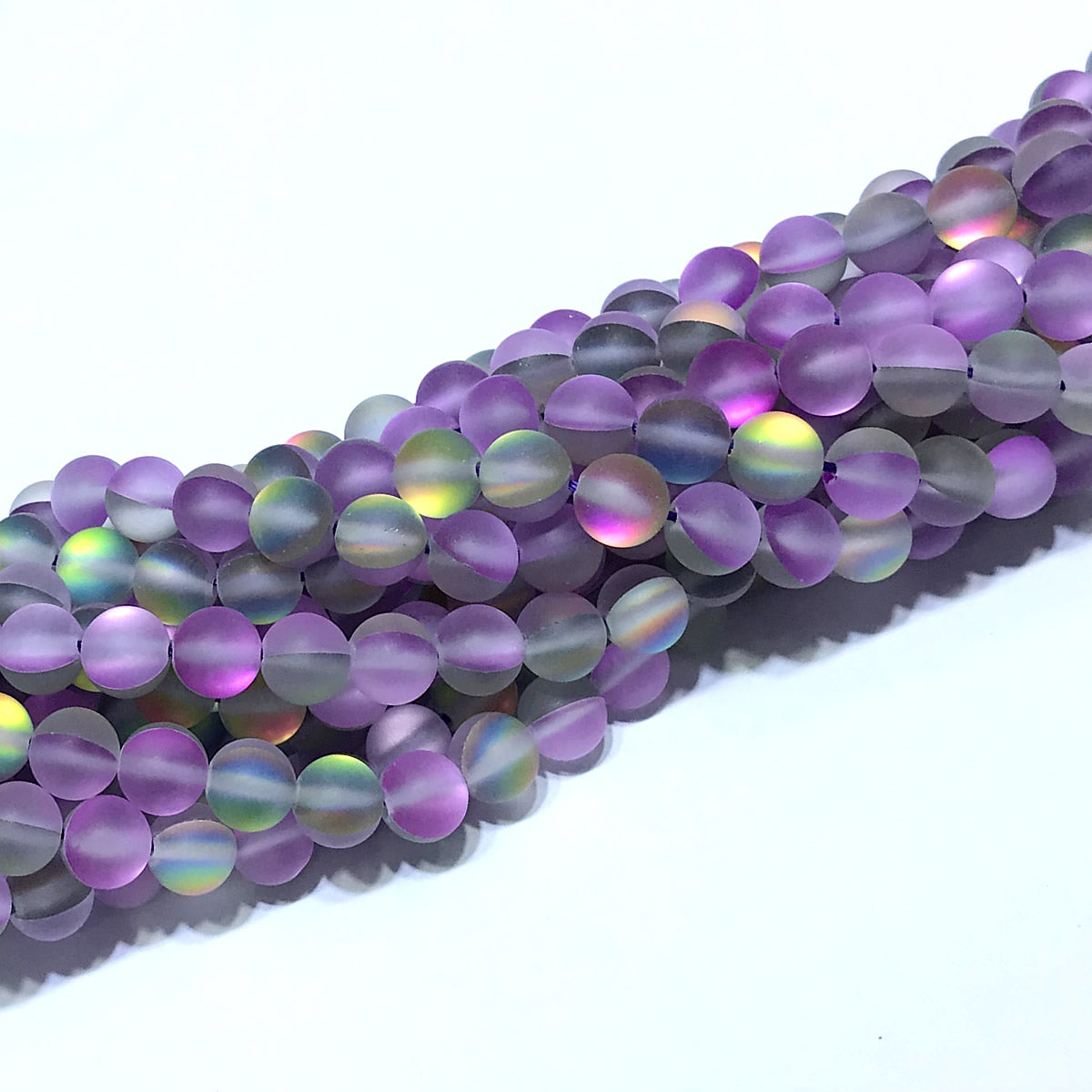 CMS396 Synthetic Moonstone Beads Matte Round 8mm 15" Strand